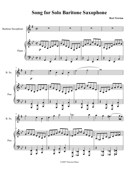 Song for solo Baritone Saxophone and Piano