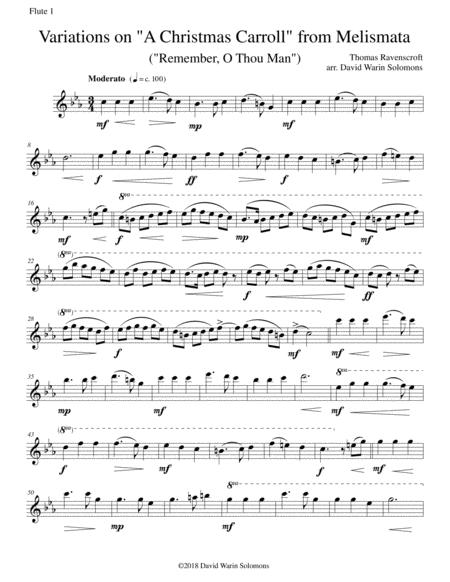 Variations on Remember, O Thou Man (from Ravenscroft's Melismata) for flute quartet image number null