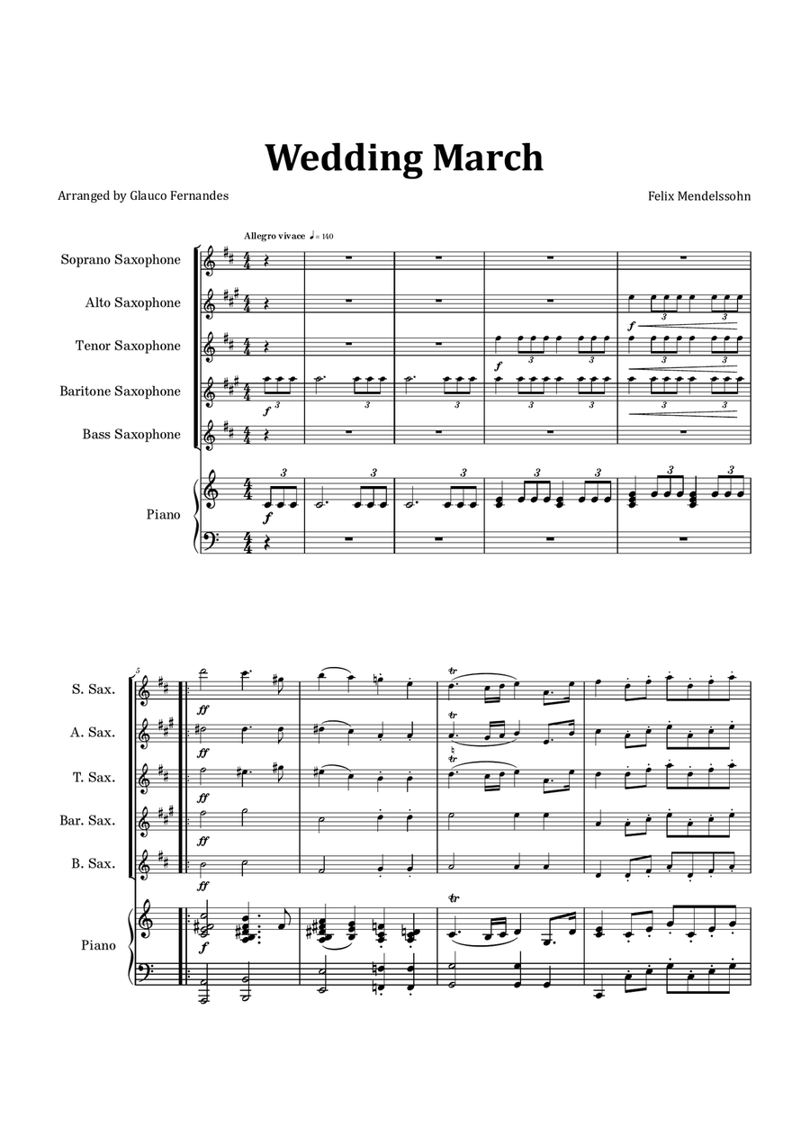 Wedding March Saxophone Quintet scores gallery preview page 1