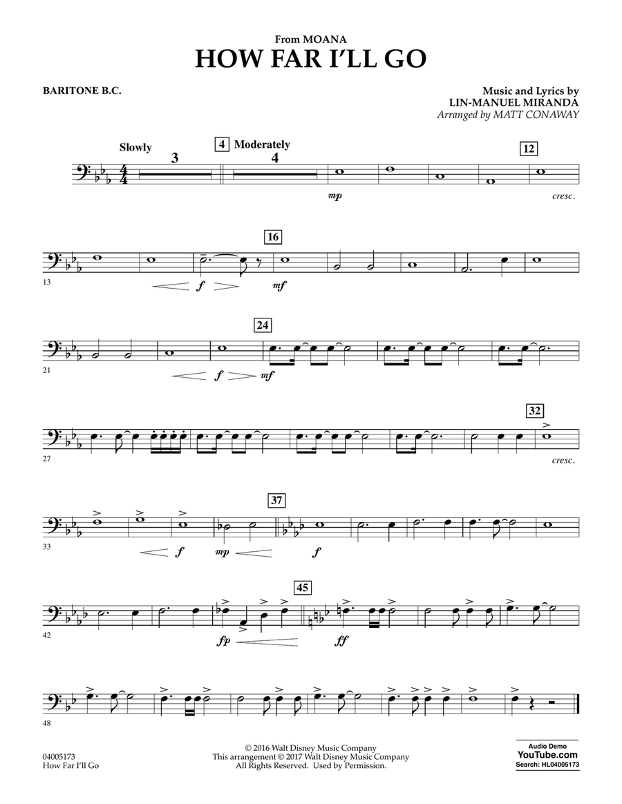 How Far I'll Go (from Moana) - Baritone B.C. Concert Band scores gallery preview page 1