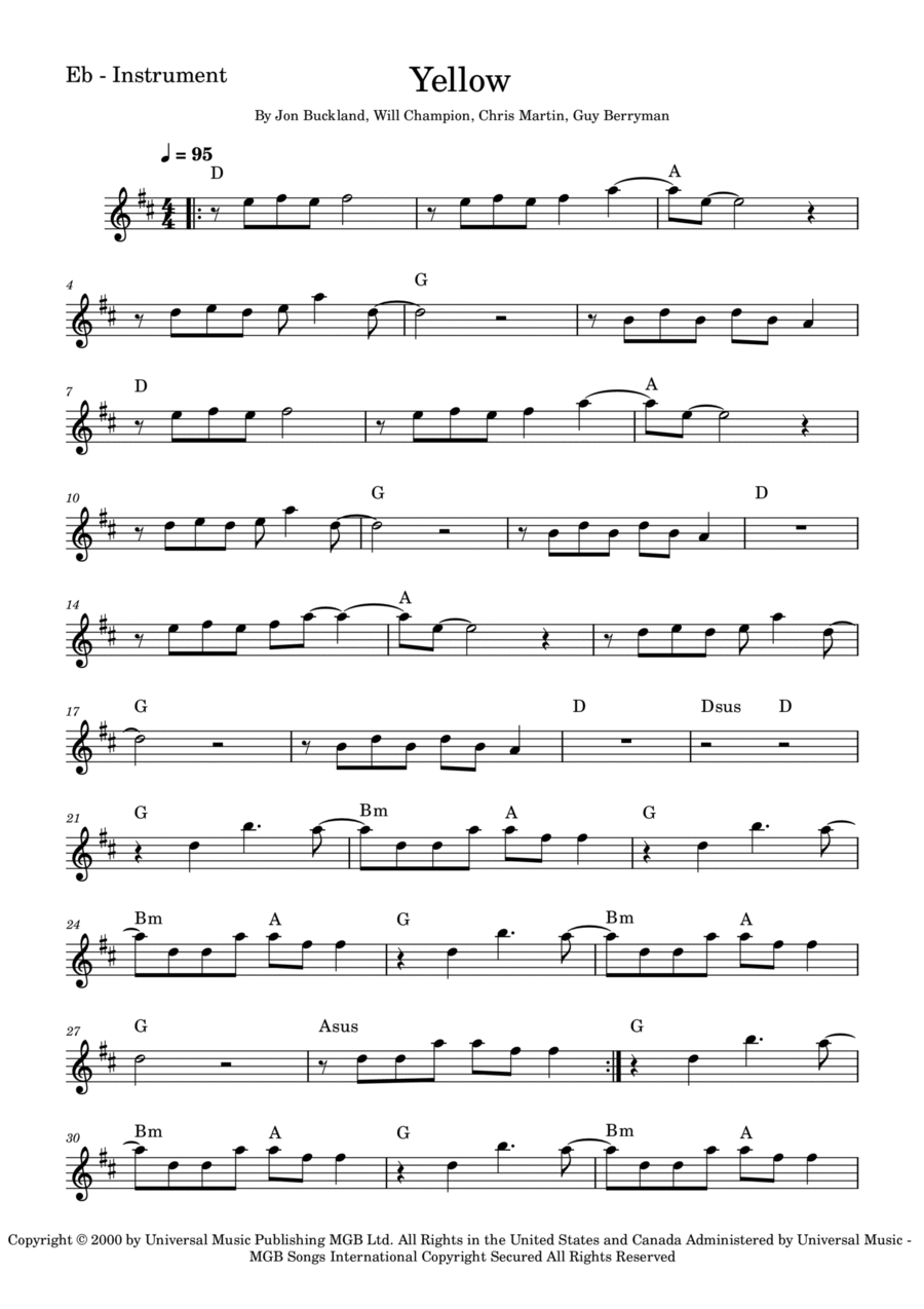 Yellow Yellow Alto Saxophone scores gallery preview page 1