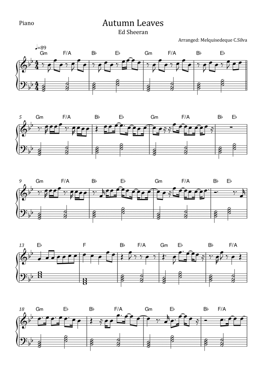Autumn Leaves Piano Solo scores gallery preview page 1