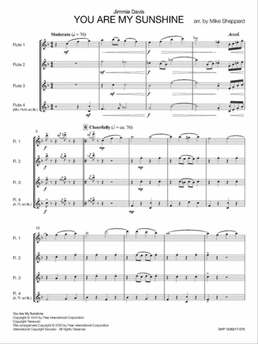 You Are My Sunshine Flute Quartet scores gallery preview page 3