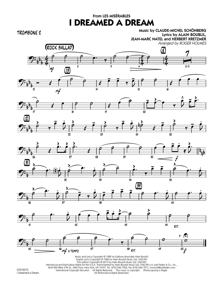 I Dreamed a Dream (from Les Miserables) - Trombone 2 Jazz Ensemble scores gallery preview page 1
