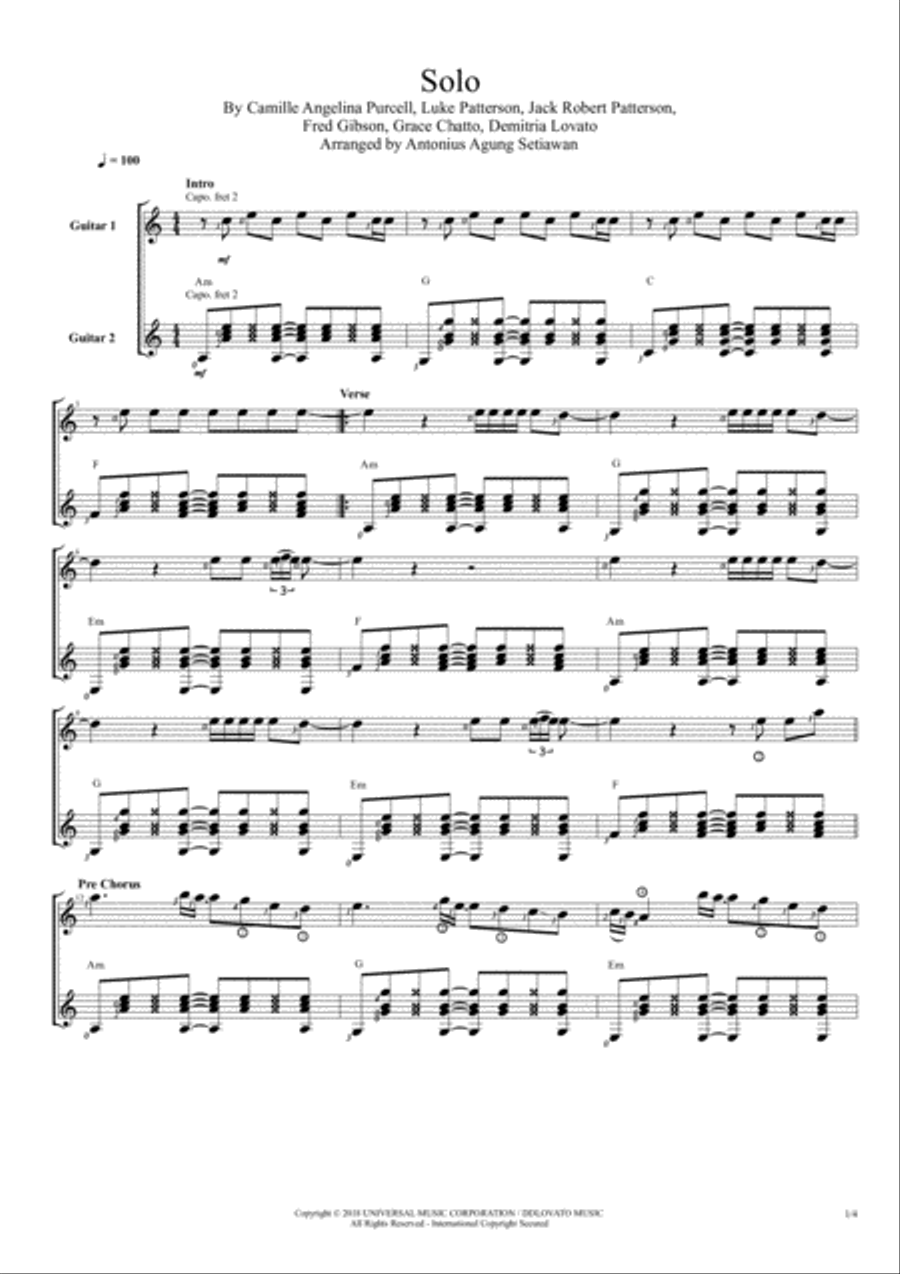 Solo (feat. Demi Lovato) Guitar Solo scores gallery preview page 1