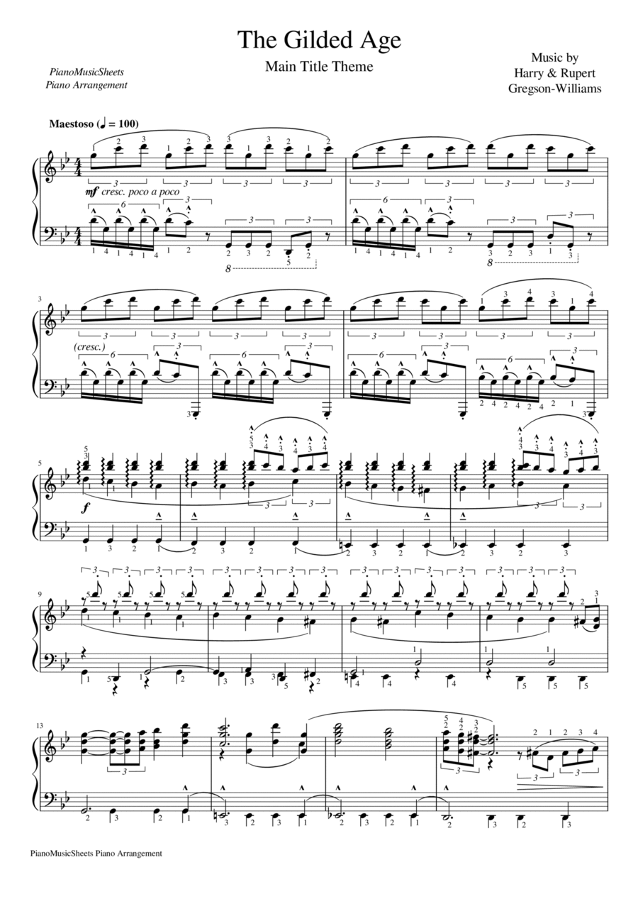 The Gilded Age - Main Title Theme Piano Solo scores gallery preview page 1