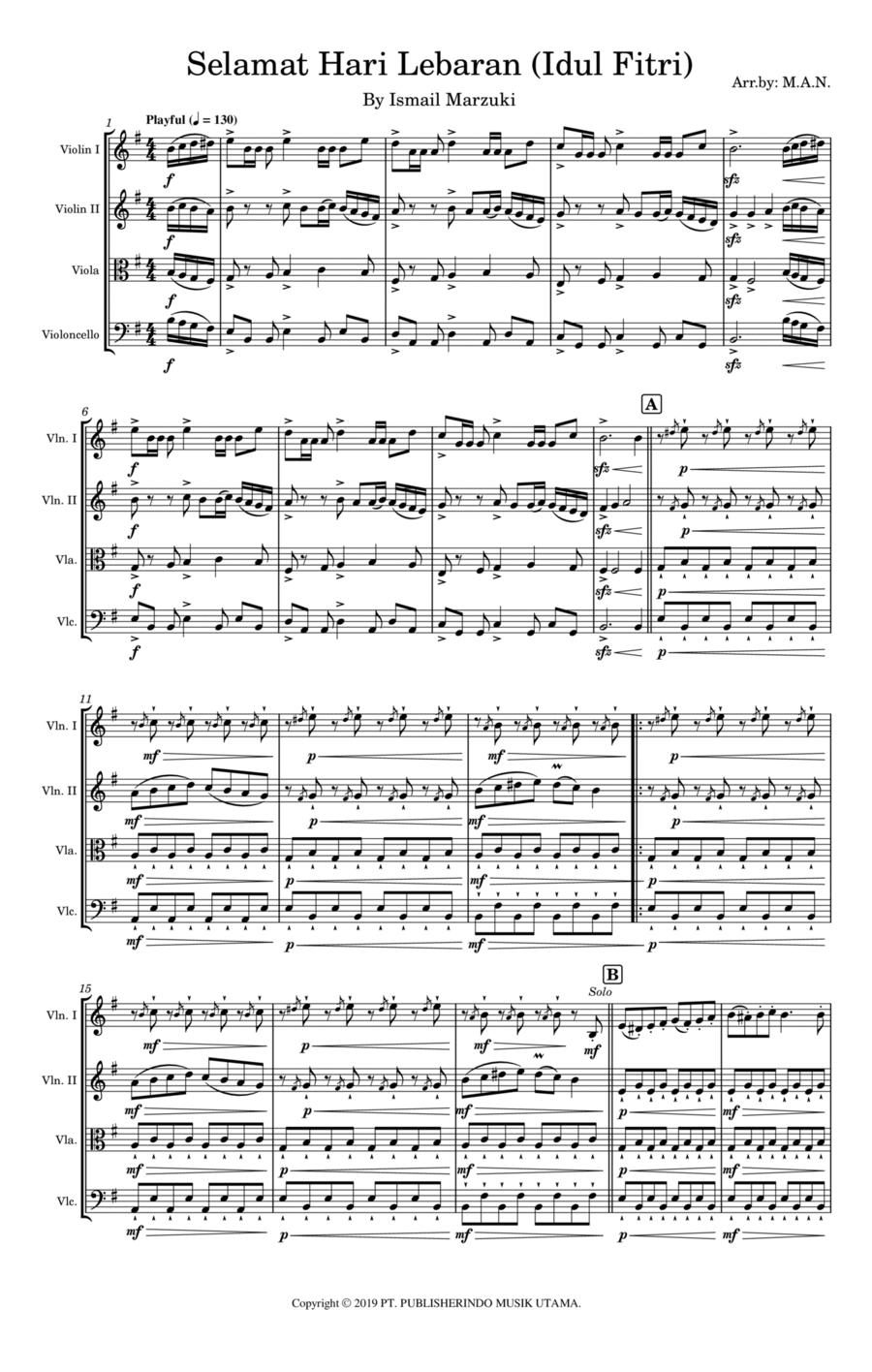 Selamat Hari Lebaran String Quartet scores gallery preview page 1