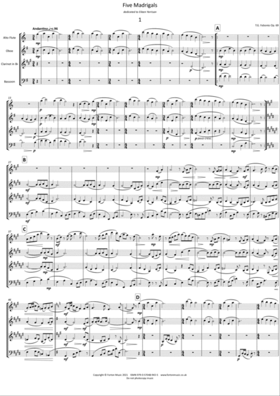 Five Madrigals Bassoon scores gallery preview page 2