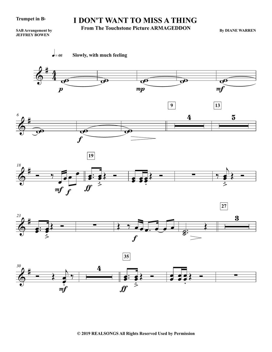 I Don't Want To Miss A Thing Concert Band scores gallery preview page 1