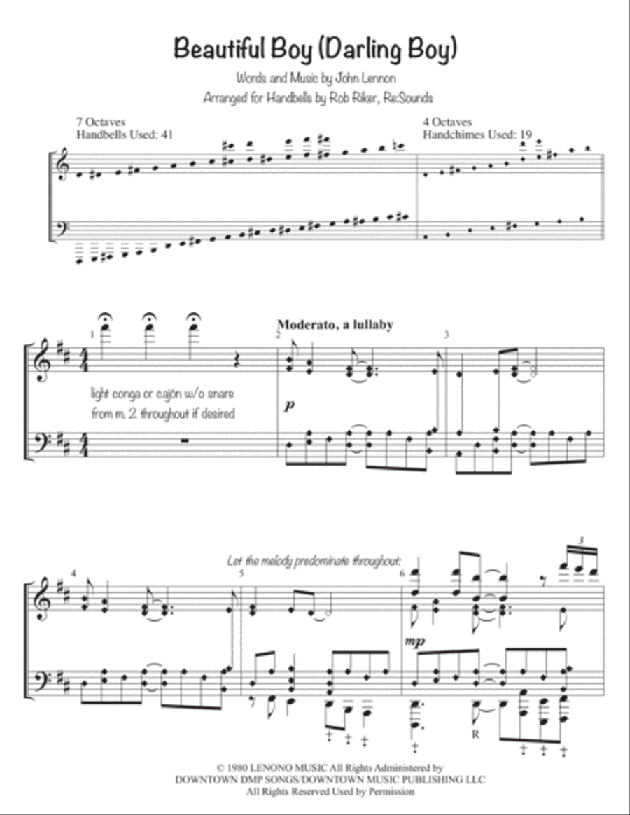 Beautiful Boy (darling Boy) Handbell Choir scores gallery preview page 1