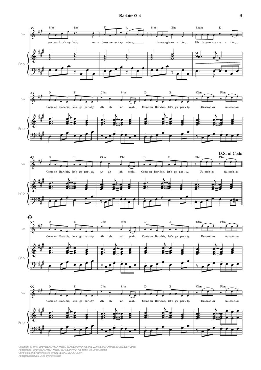 Barbie Girl Piano, Vocal scores gallery preview page 5