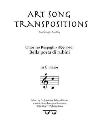 Book cover for RESPIGHI: Bella porta di rubini (transposed to C major)