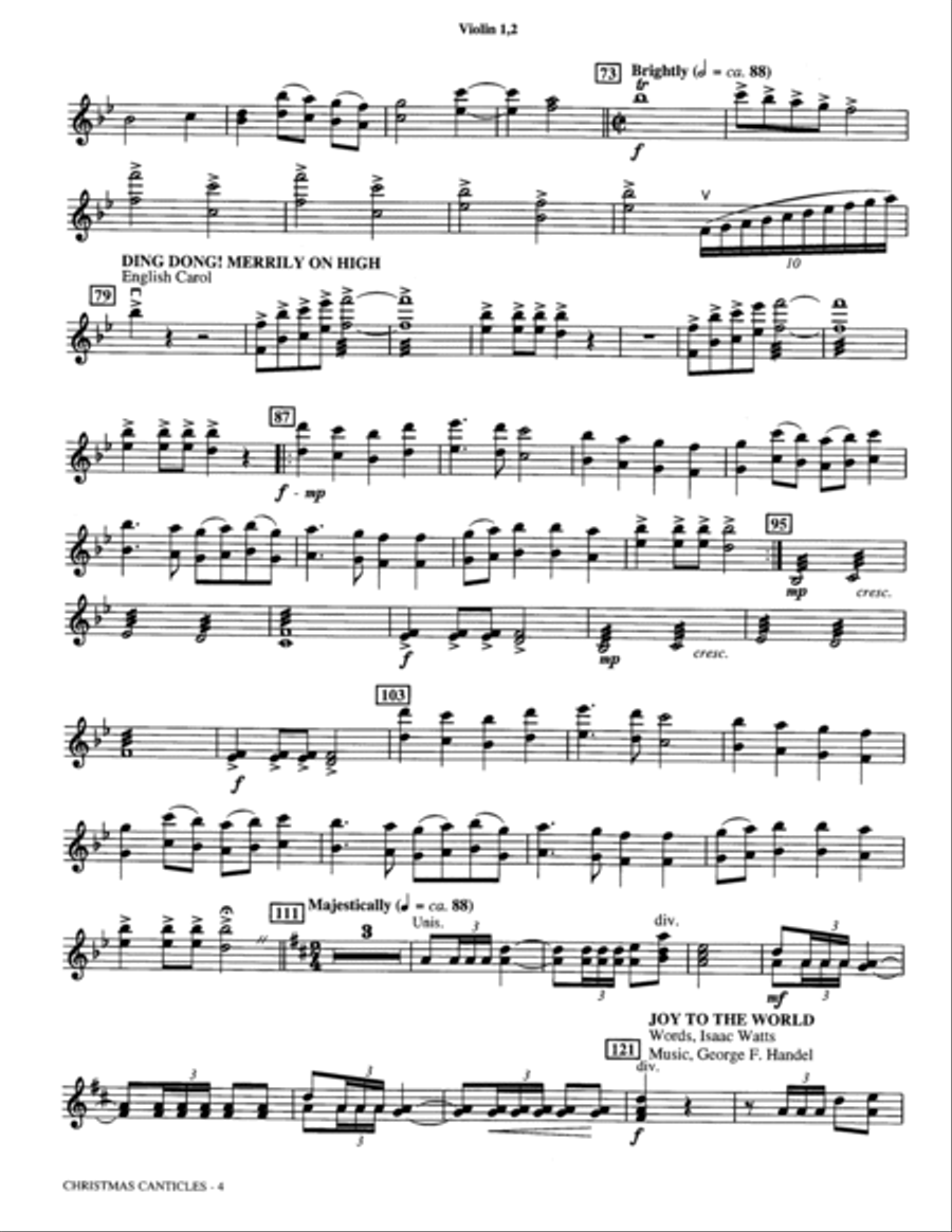 Christmas Canticles: A Cantata of Carols in Four Suites (Full Orchestra) - Violin 1, 2 Choir scores gallery preview page 4