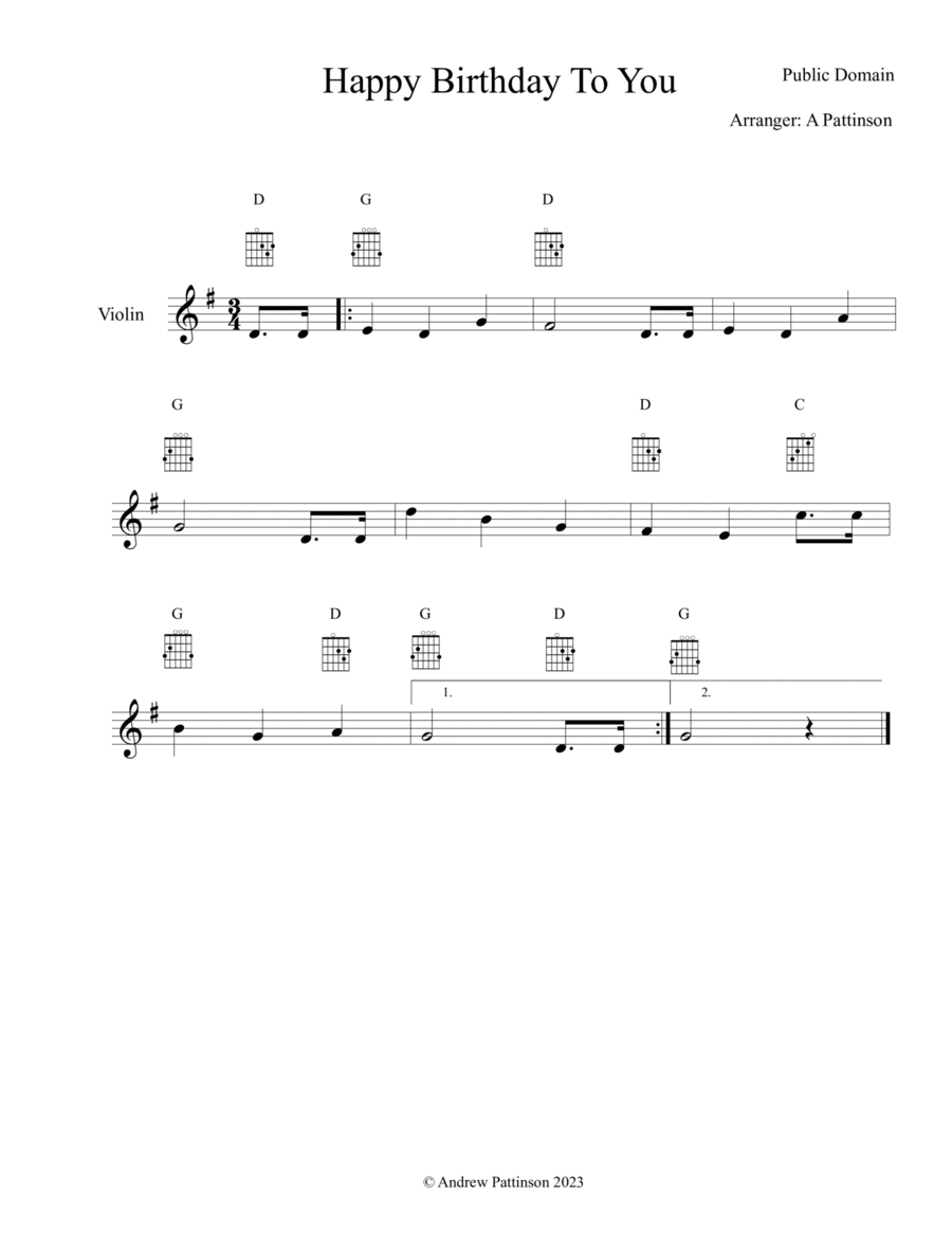 Happy Birthday Happy Birthday Violin Solo scores gallery preview page 1