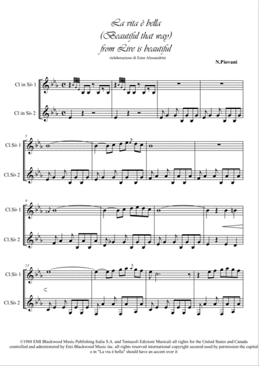 Life Is Beautiful (la Vita E Bella) Clarinet Solo scores gallery preview page 1