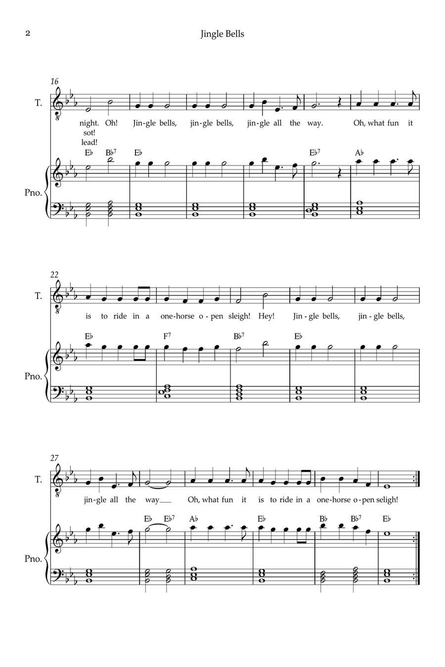 Jingle Bells Jingle Bells Tenor Voice scores gallery preview page 2