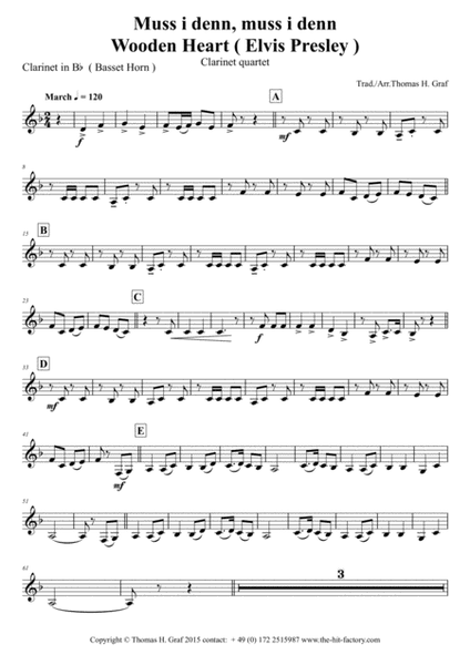 Muss i denn, muss i denn, zum Städele hinaus - Wooden Heart (Elvis Presley) - Clarinet Quartet image number null