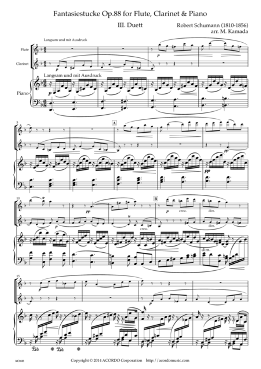 Fantasiestucke Op.88 III Duett for Flute, Clarinet & Piano Woodwind Duet scores gallery preview page 1