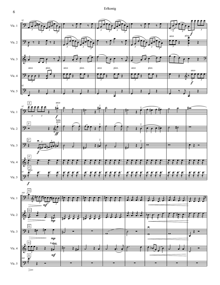 Schubert's Erlkonig for four or five cellos (cello quartet / quintet) String Orchestra scores gallery preview page 6