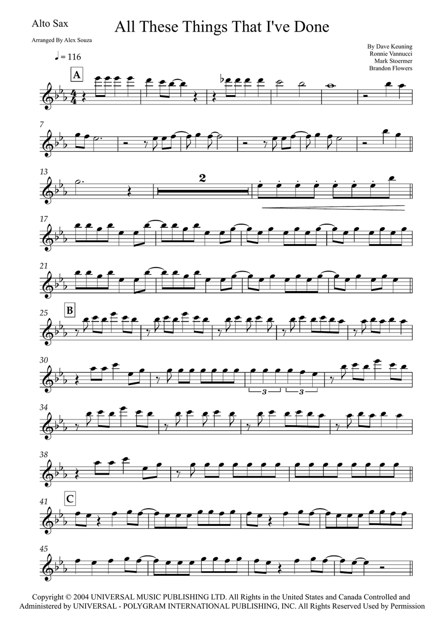 All These Things That I've Done Alto Saxophone scores gallery preview page 1