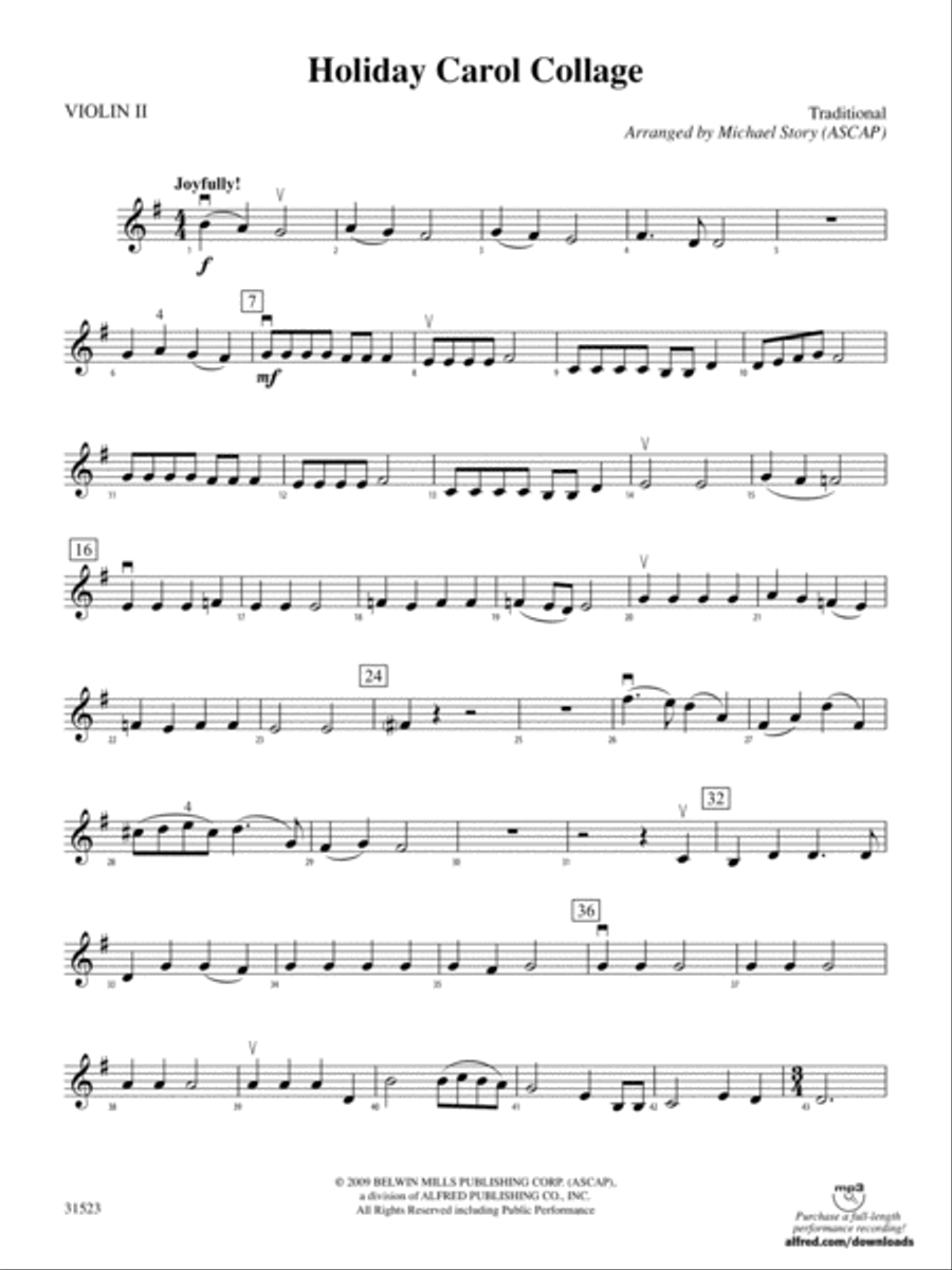 Holiday Carol Collage: 2nd Violin String Orchestra scores gallery preview page 1