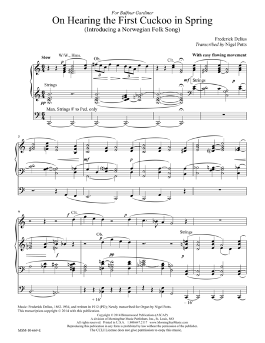 On Hearing the First Cuckoo in Spring Organ scores gallery preview page 1