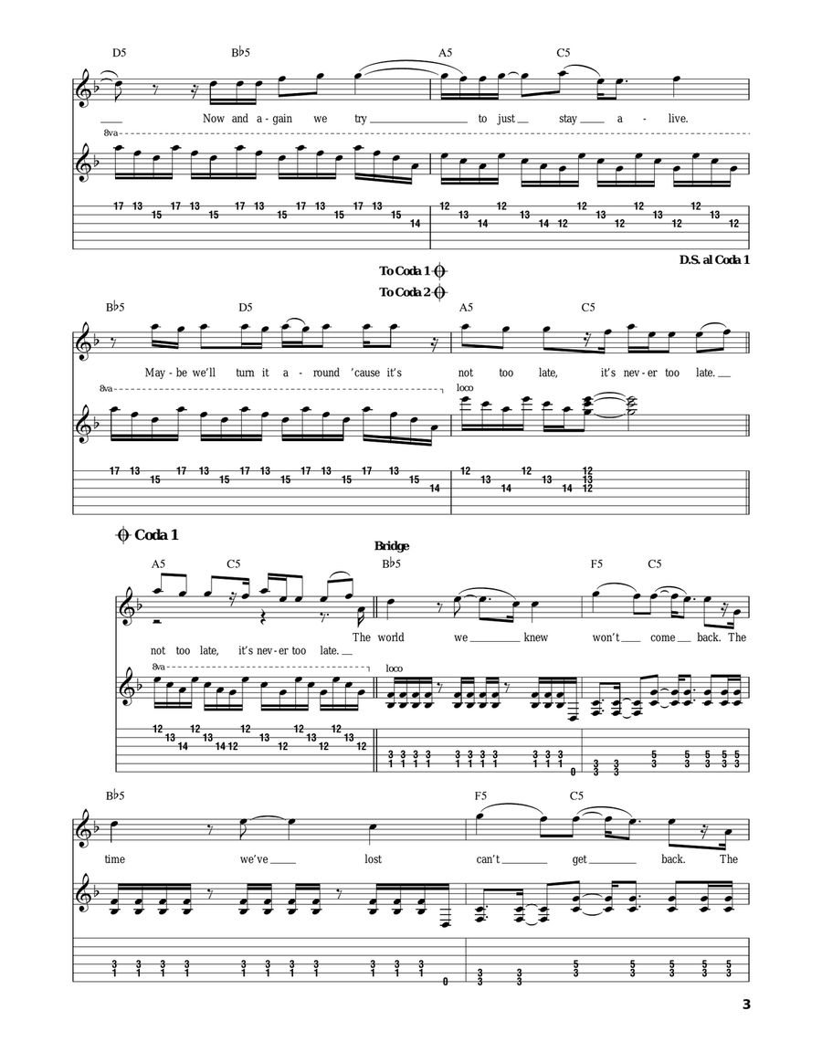 Never Too Late Guitar Tablature scores gallery preview page 3