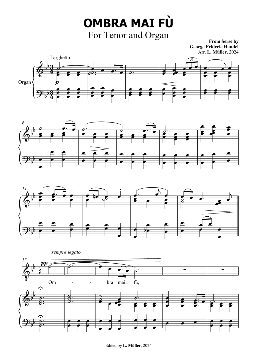 Book cover for Ombra Mai Fù - G. F. Handel - for Contralto Solo with Accompaniment in Bb Major