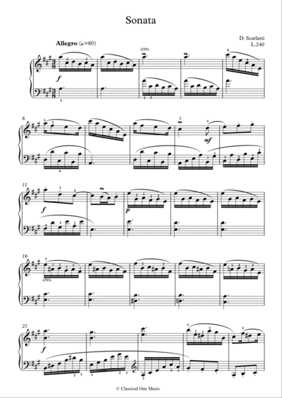 Scarlatti-Sonata in A-Major L.240 K.369(piano) Piano Solo scores gallery preview page 2