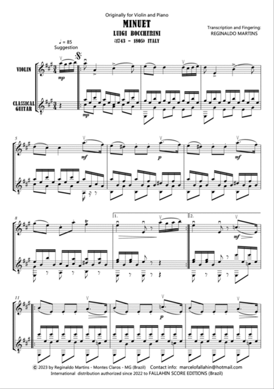 MINUET - LUIGI BOCCHERINI - FOR VIOLIN AND GUITAR String Duet scores gallery preview page 2