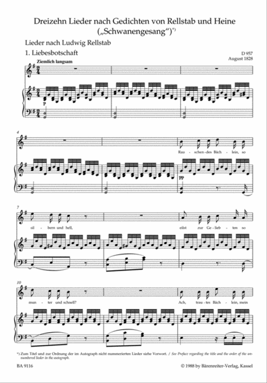 Schwanengesang. Thirteen lieder on poems by Rellstab and Heine D 957 / 