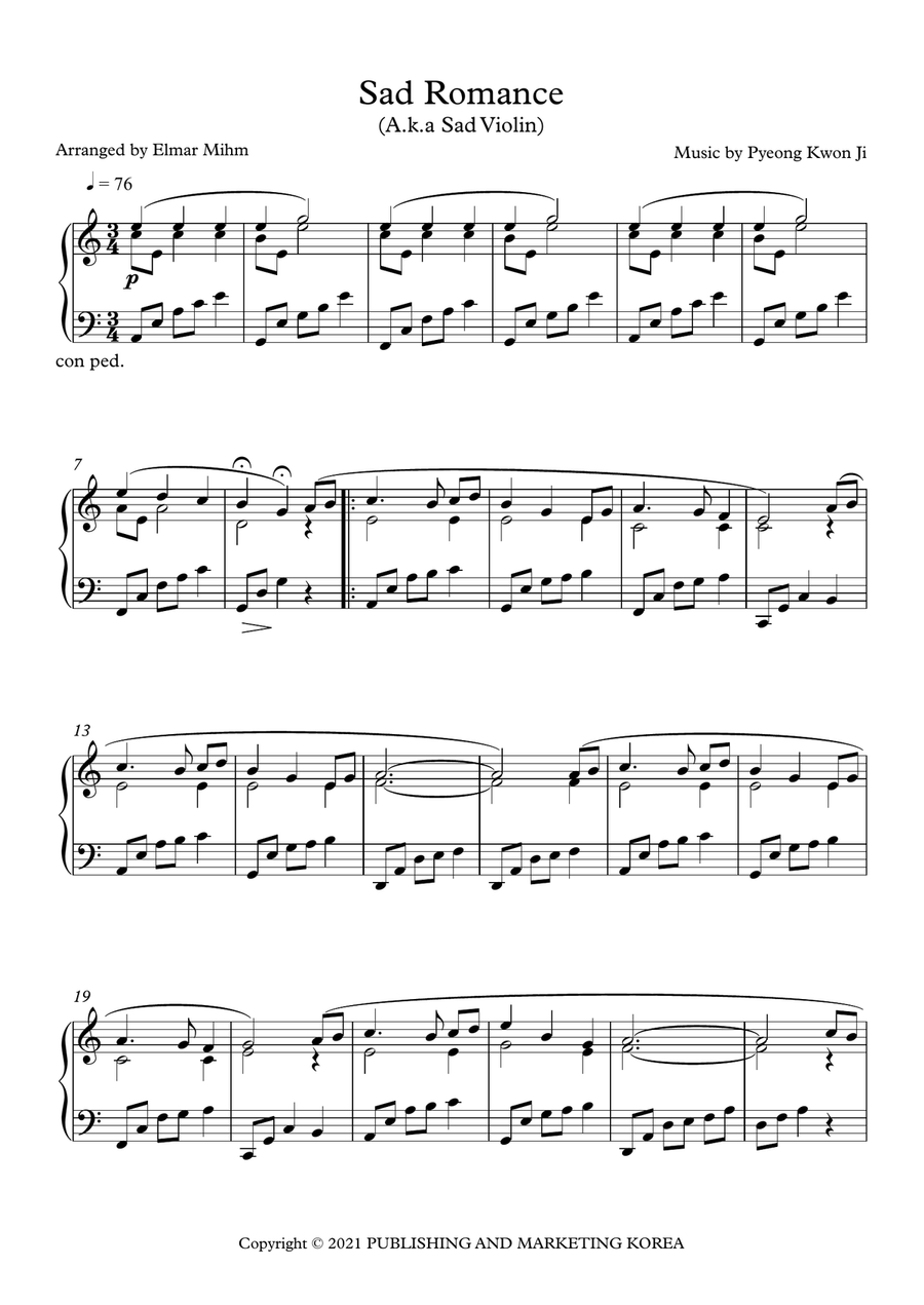 Sad Romance (A.k.a Sad Violin) Piano Solo scores gallery preview page 1