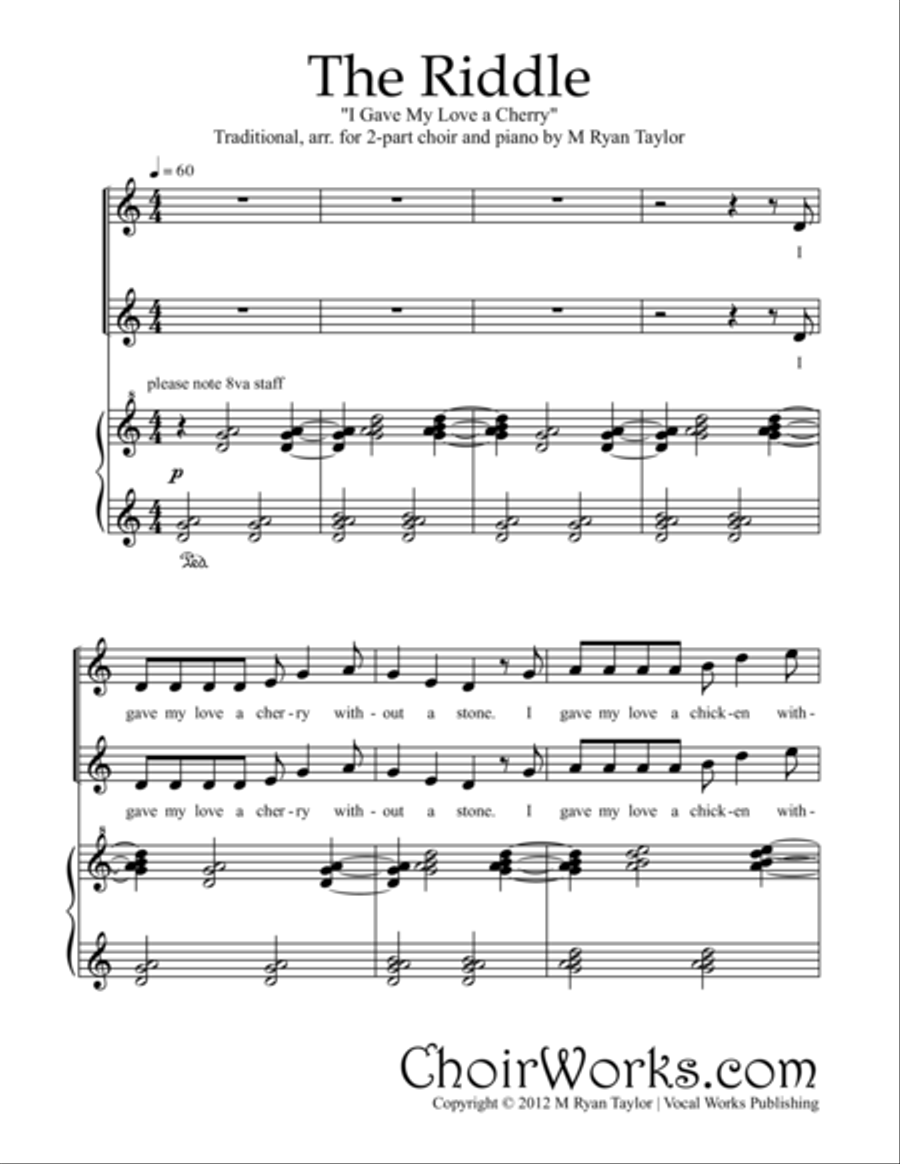 The Riddle (I Gave My Love a Cherry) : 2-part Choir and Piano SA scores gallery preview page 1