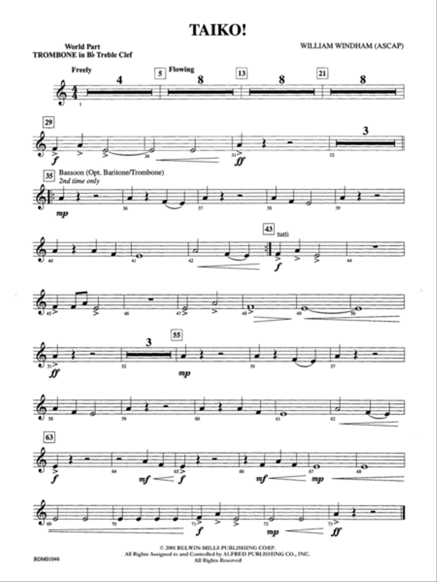 Taiko!: (World Part) 1st B-flat Trombone T.C. Concert Band scores gallery preview page 1