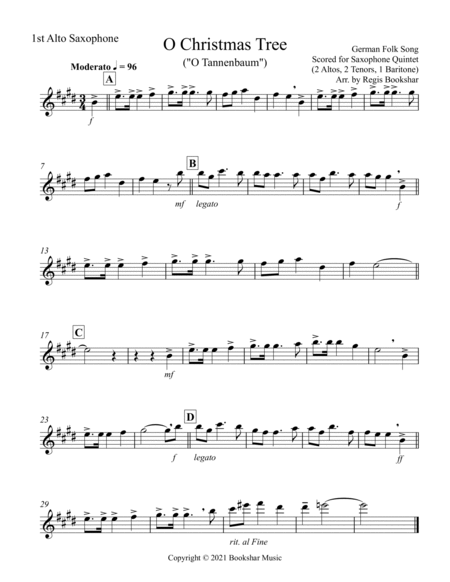 O Christmas Tree (G) (Saxophone Quintet - 2 Alto, 2 Tenor, 1 Bari)