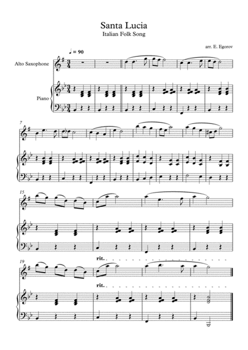 Santa Lucia, Italian Folk Song, For Alto Saxophone & Piano image number null