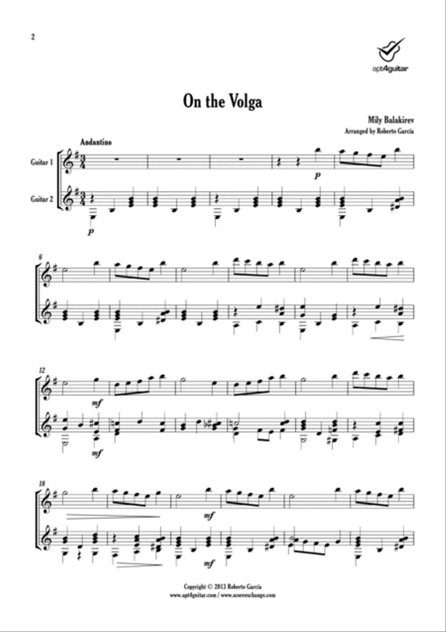 On the Volga On the Volga Classical Guitar scores gallery preview page 2
