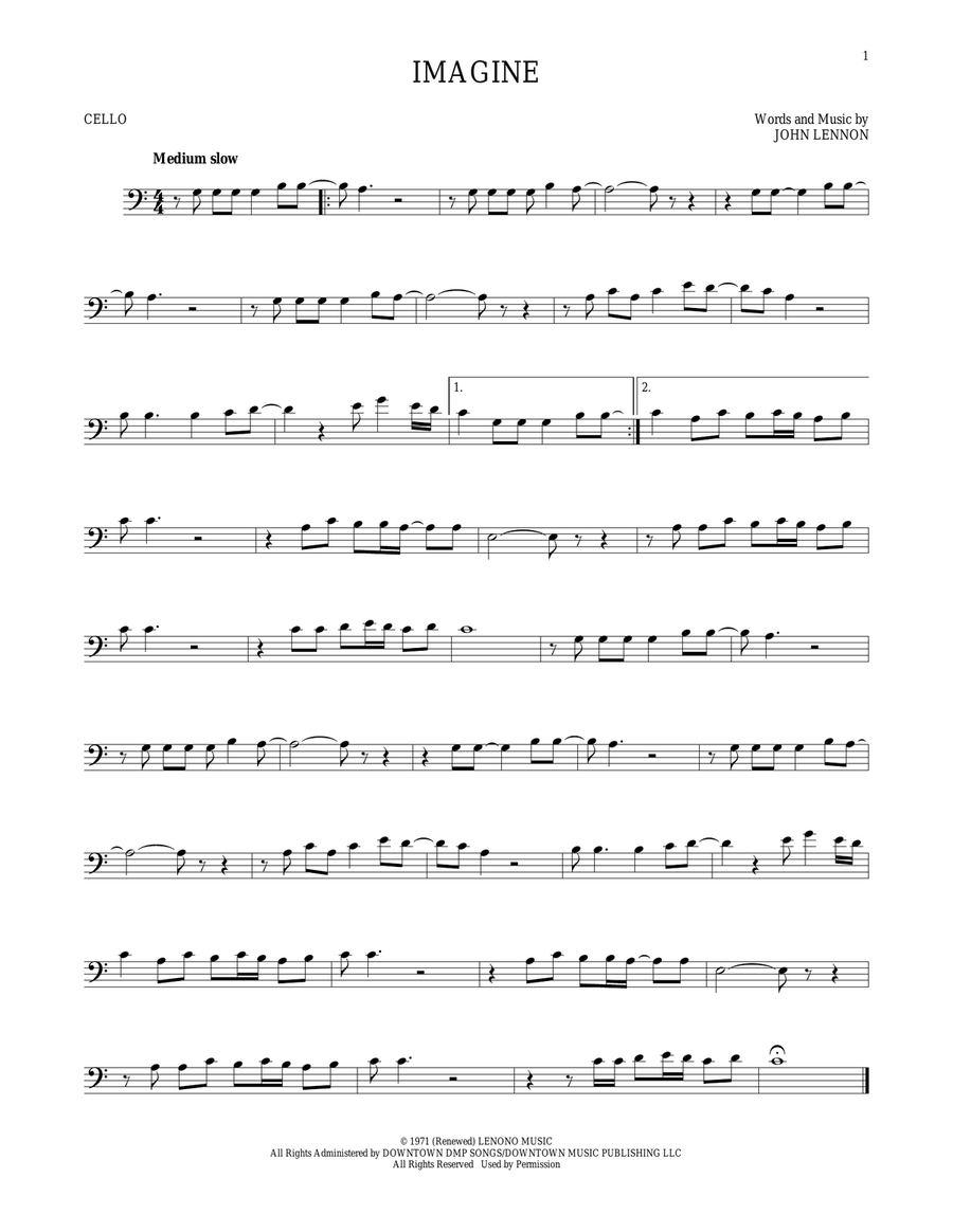 Imagine Cello Solo scores gallery preview page 1