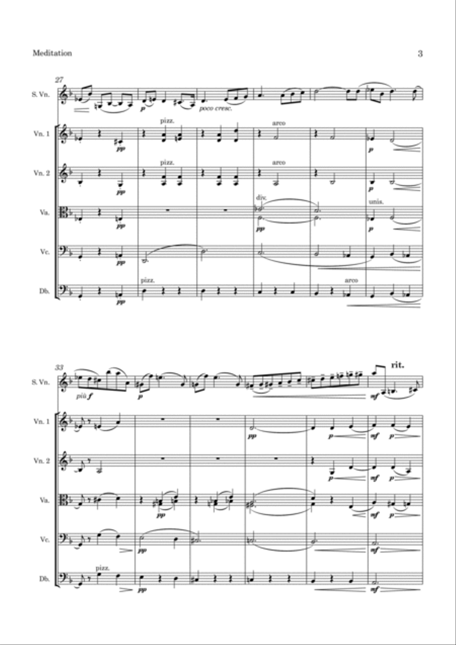 Tchaikovsky Meditation Op. 42 No. 1 for Violin and String Orchestra String Orchestra scores gallery preview page 4