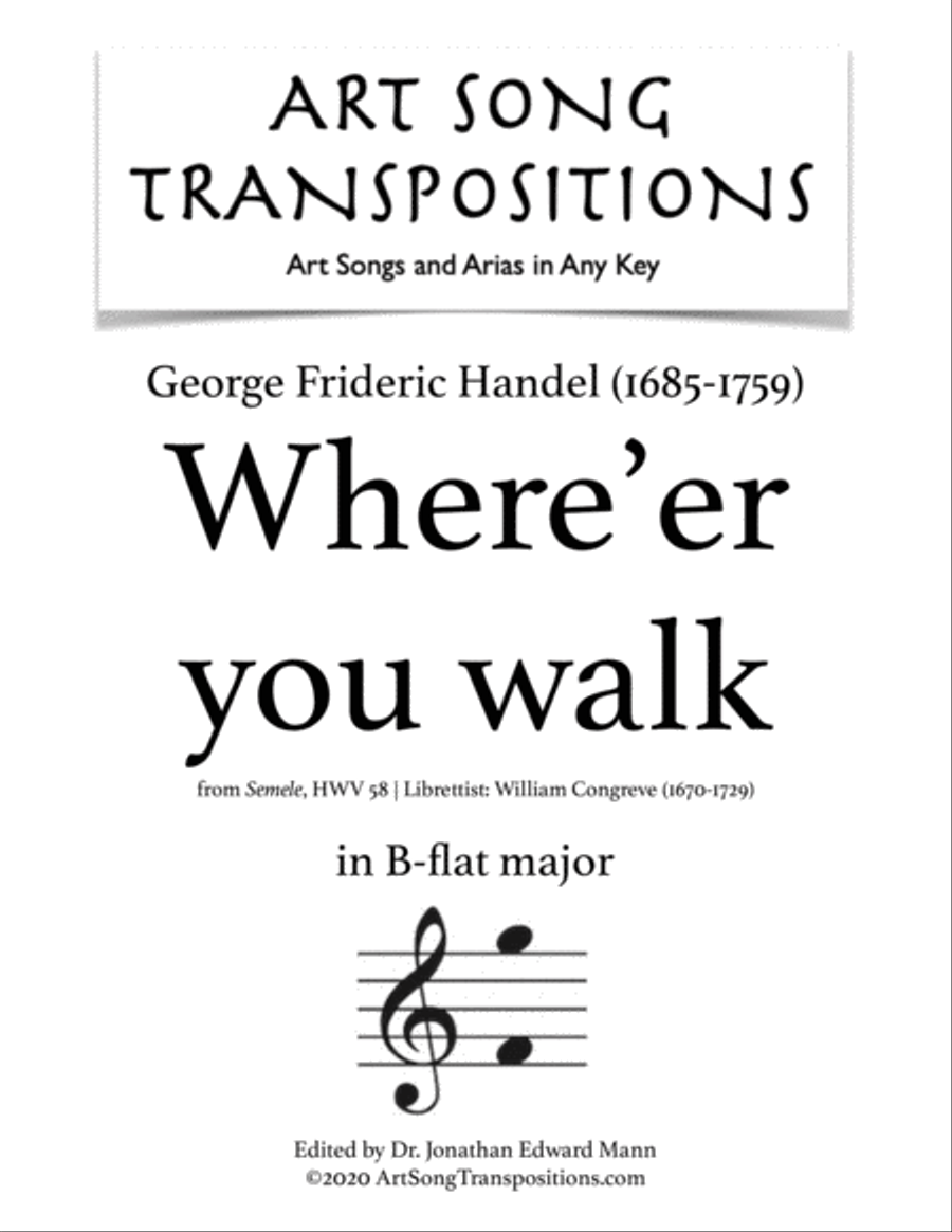 HANDEL: Where'er you walk (transposed to B-flat major) Voice scores gallery preview page 1
