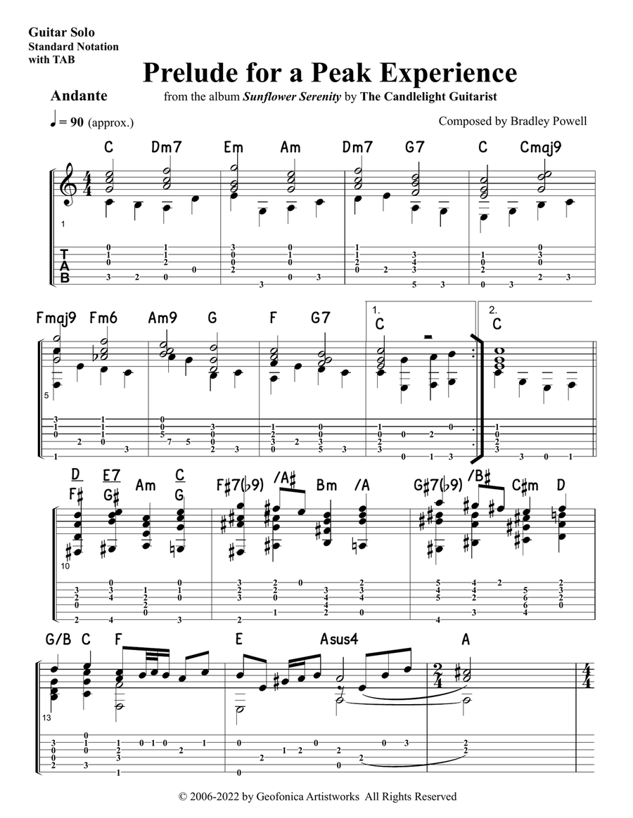 Prelude for a Peak Experience Classical Guitar scores gallery preview page 2