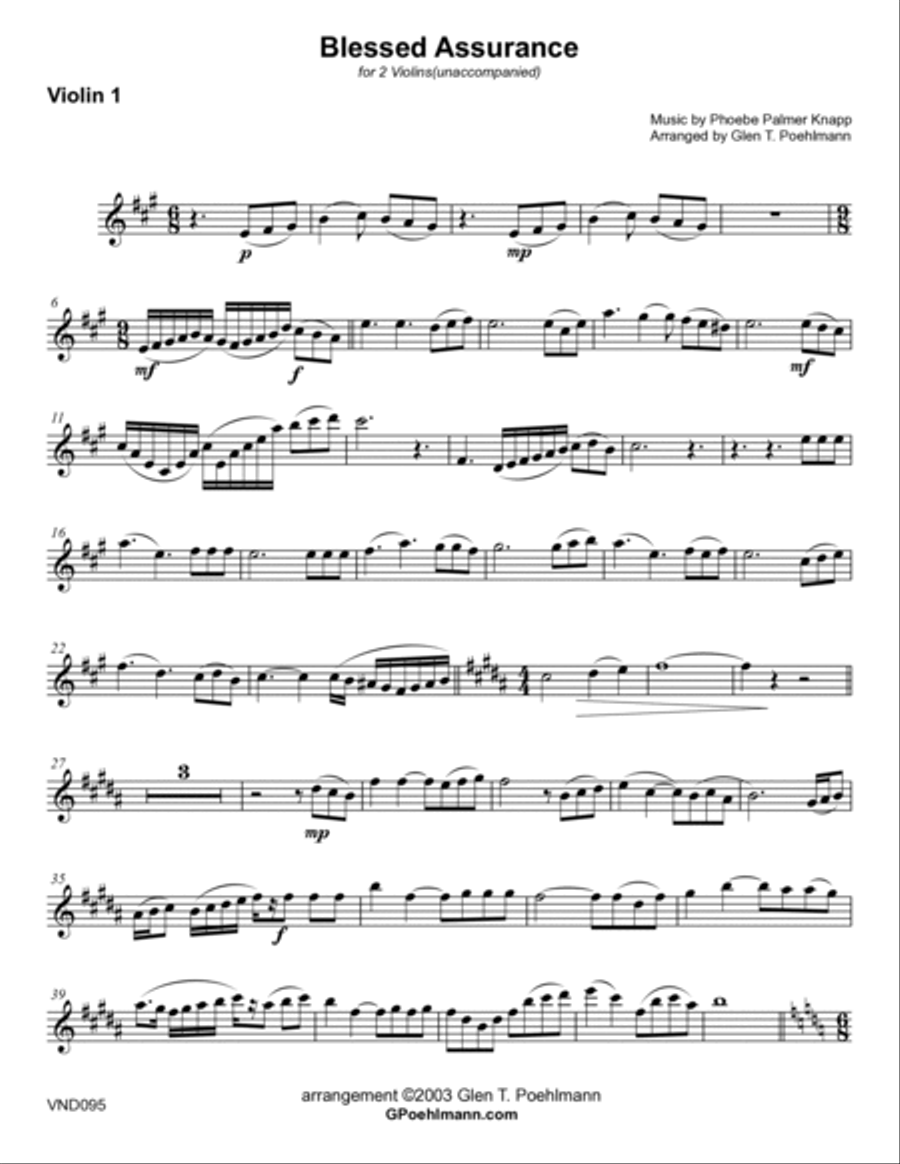 BLESSED ASSURANCE - VIOLIN DUET (unaccompanied) - Grade 4+ String Duet scores gallery preview page 4