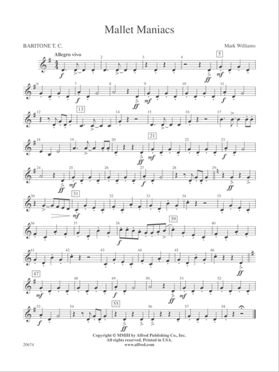 Mallet Maniacs: Baritone T.C. Concert Band scores gallery preview page 1