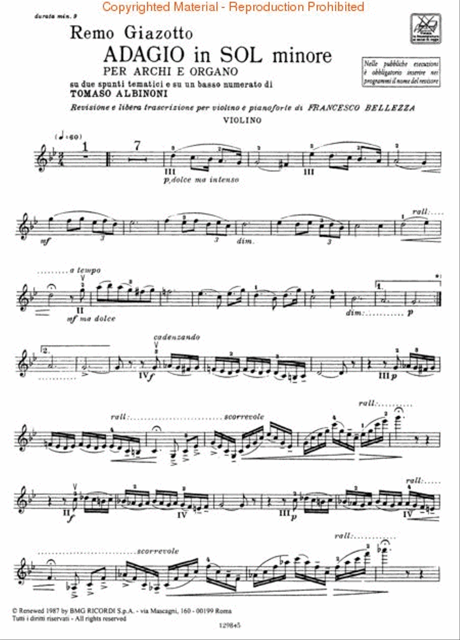 Adagio in G Minor Adagio in G Minor Violin Solo scores gallery preview page 2