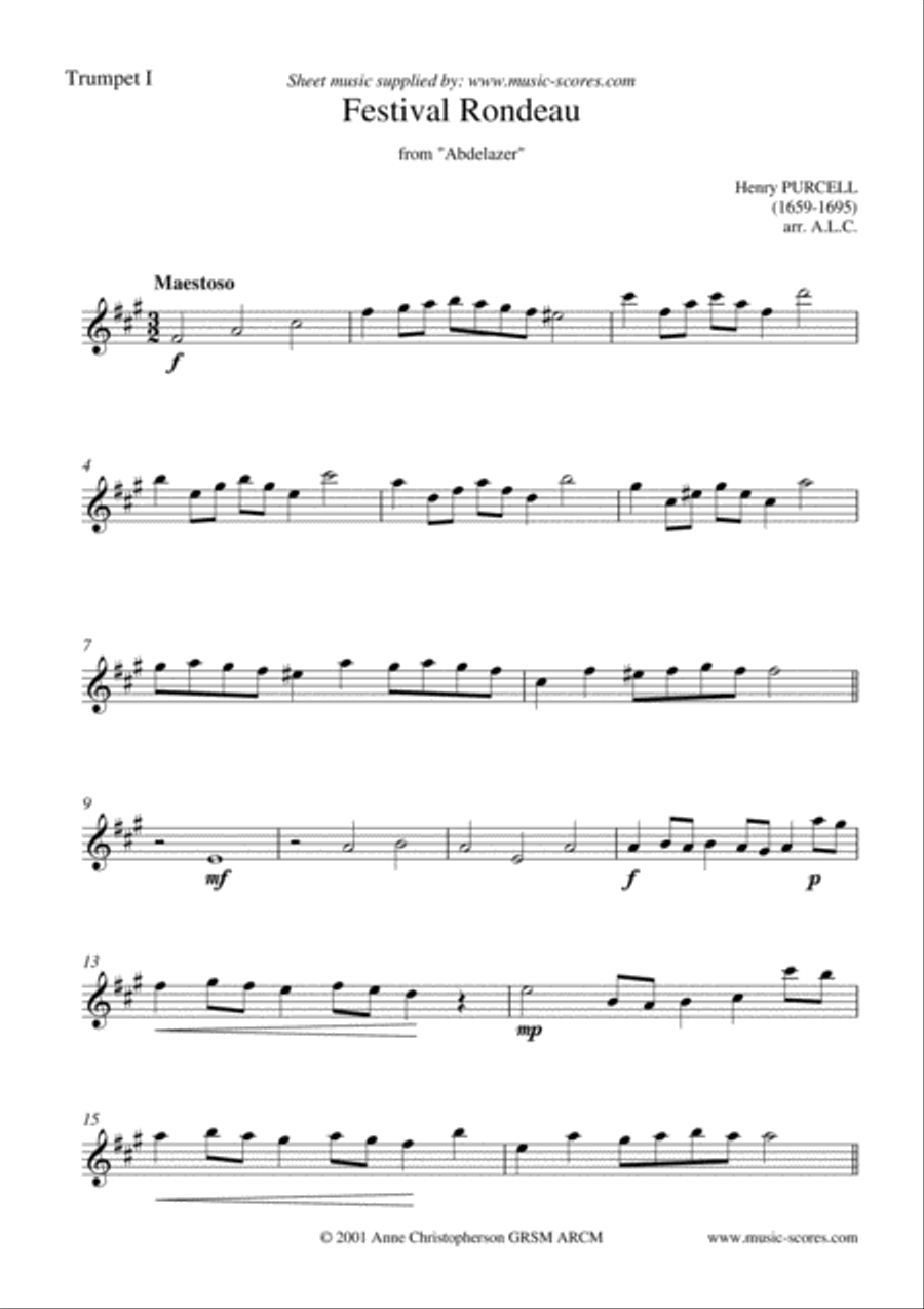 Festival Rondeau from Abdelazer - Trumpet Quartet Trumpet Solo scores gallery preview page 5
