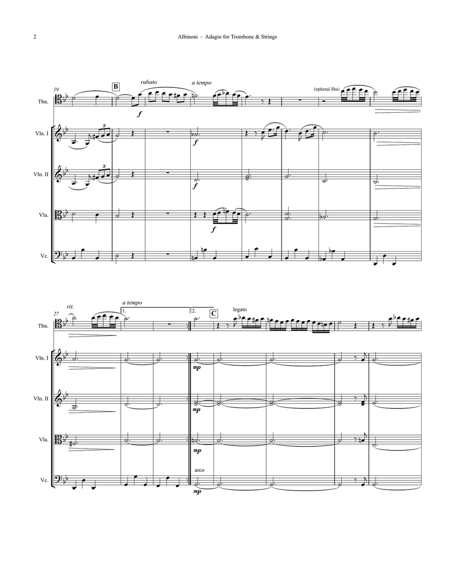 Adagio for Trombone and Strings Large Ensemble scores gallery preview page 2
