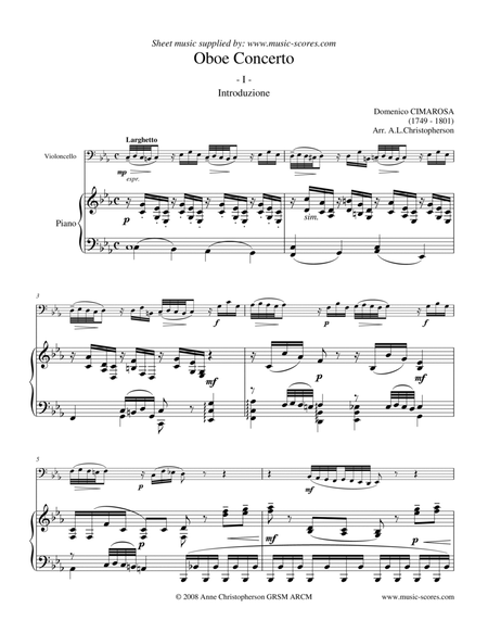Cimarosa Larghetto - 1st movement from Oboe Concerto - Cello & Piano image number null