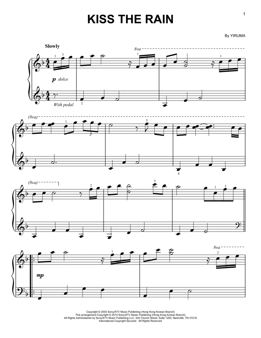 Kiss The Rain Kiss The Rain Easy Piano scores gallery preview page 1