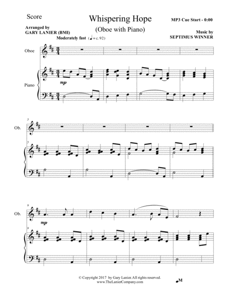 3 HYMNS OF HOPE (for Oboe and Piano with Score/Parts) image number null