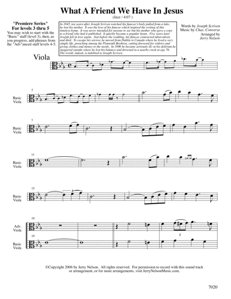 What a Friend We Have in Jesus-v2 (Arrangements Level 3-5 for VIOLA + Written Acc) Hymn image number null